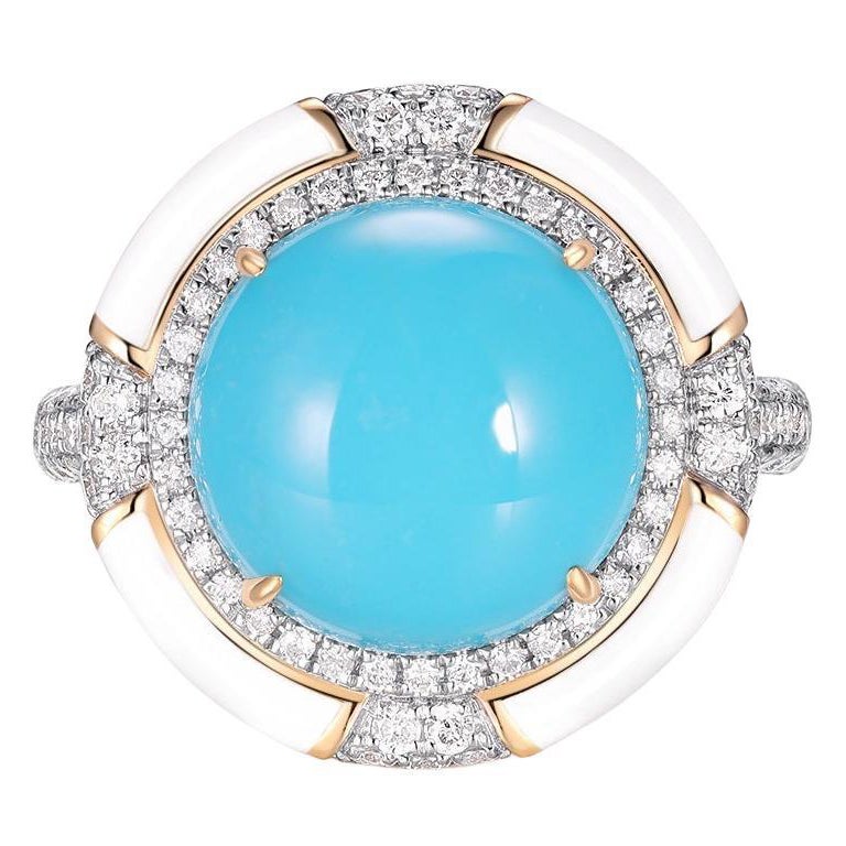 Bague de style Art déco en or jaune 14 carats, turquoise, émail et diamants Sleeping Beauty