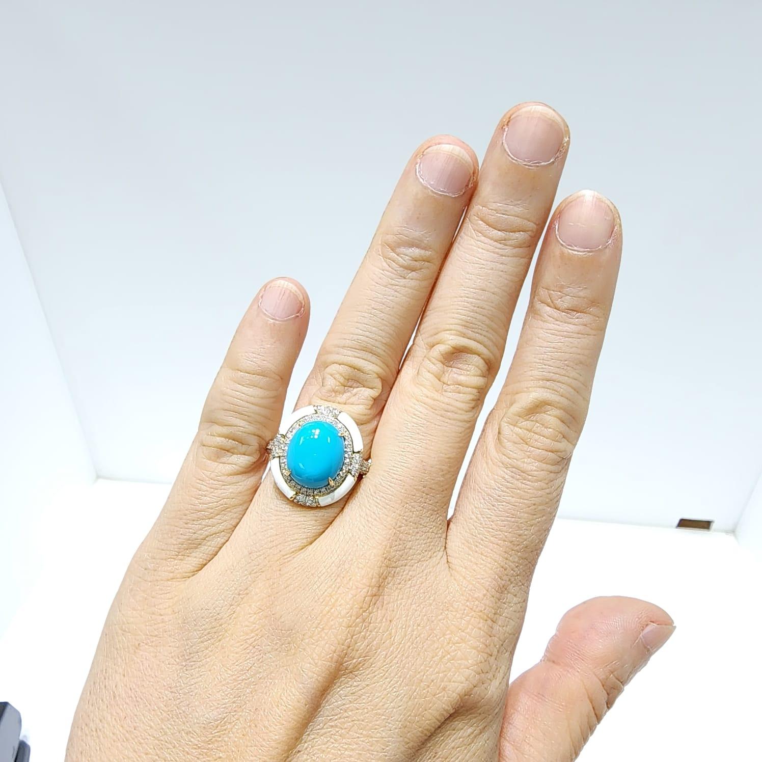 Bague de style Art déco en or jaune 18 carats, turquoise, émail et diamants Sleeping Beauty Neuf - En vente à Hong Kong, HK