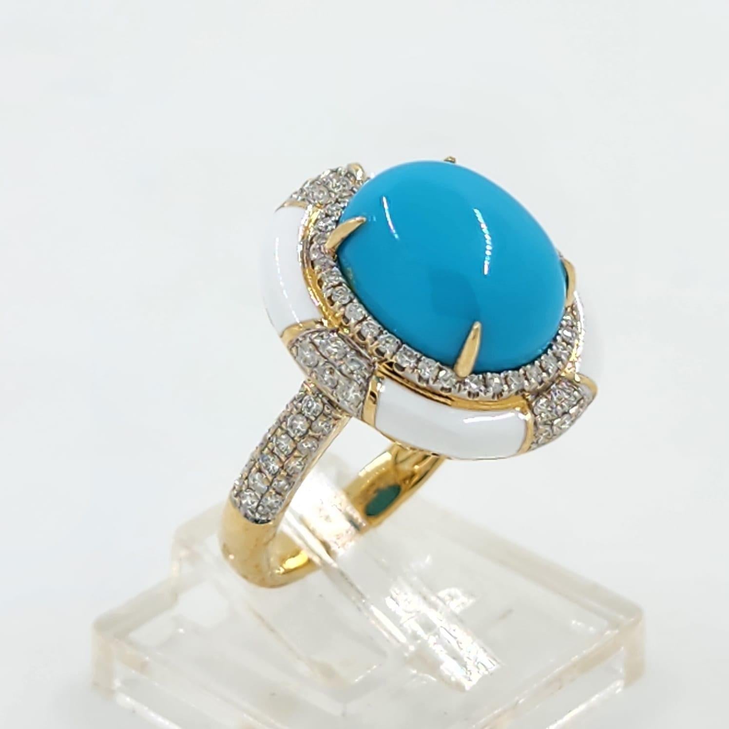 Bague de style Art déco en or jaune 18 carats, turquoise, émail et diamants Sleeping Beauty Pour femmes en vente