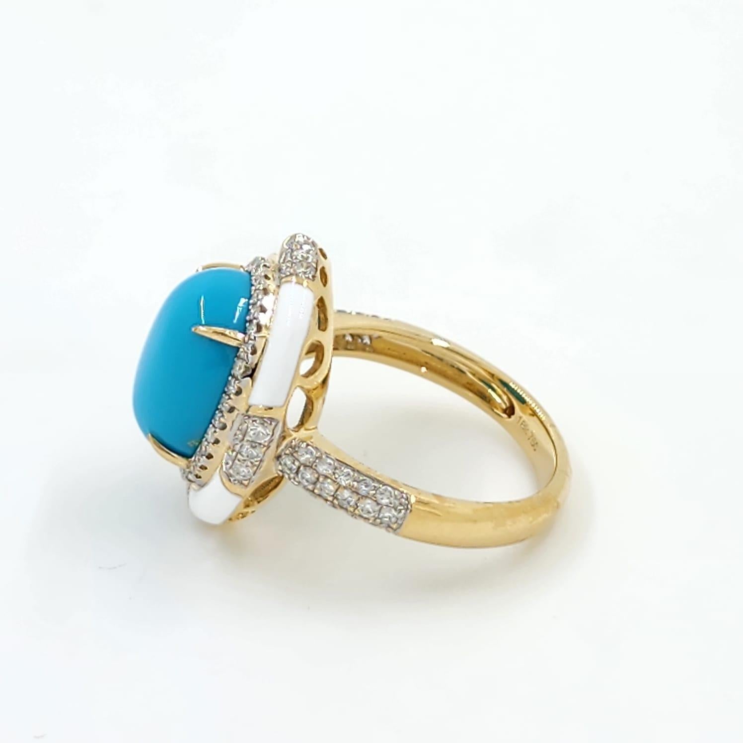 Bague de style Art déco en or jaune 18 carats, turquoise, émail et diamants Sleeping Beauty en vente 1