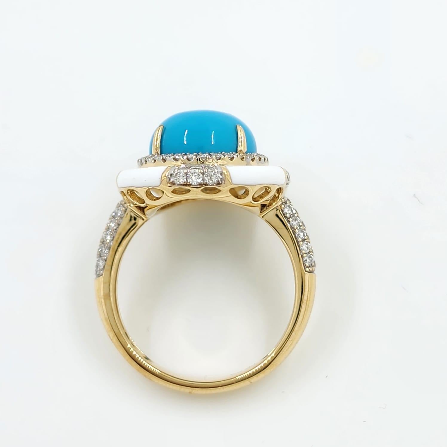 Bague de style Art déco en or jaune 18 carats, turquoise, émail et diamants Sleeping Beauty en vente 2