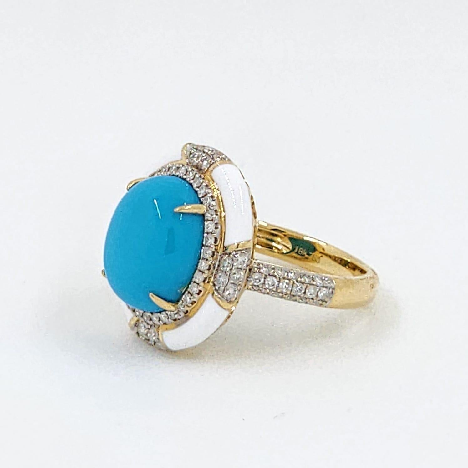 Bague de style Art déco en or jaune 18 carats, turquoise, émail et diamants Sleeping Beauty en vente 3