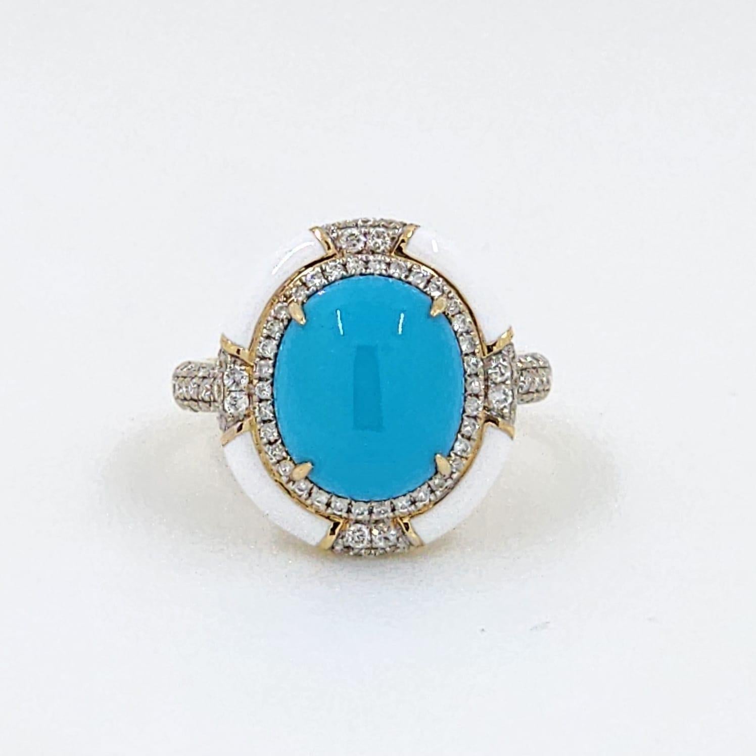 Bague de style Art déco en or jaune 18 carats, turquoise, émail et diamants Sleeping Beauty en vente 4