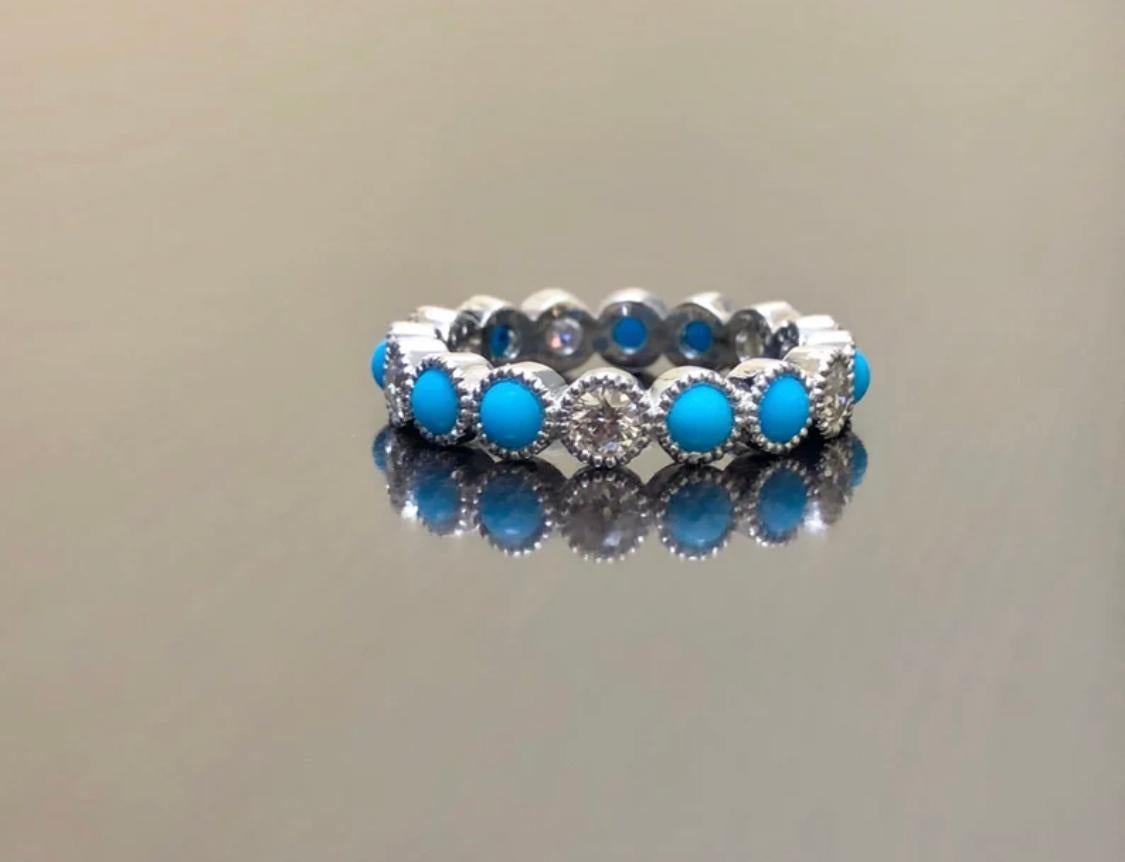 Women's Sleeping Beauty Turquoise Eternity Diamond Engagement Band For Sale