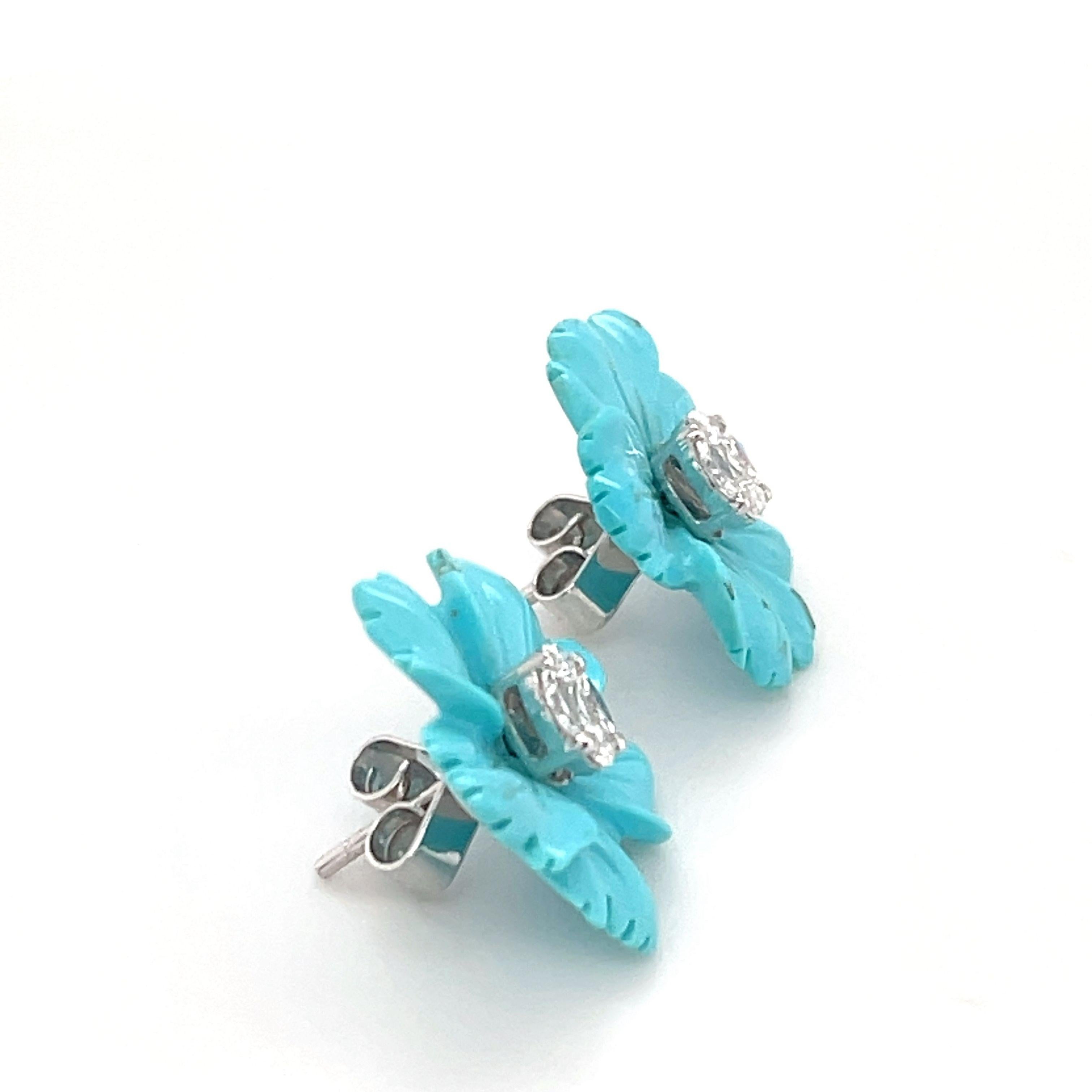 Artisan Sleeping Beauty Turquoise Floral Earring Jackets with Diamond Stud Centers