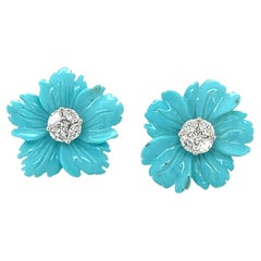 Sleeping Beauty Turquoise Floral Earring Jackets with Diamond Stud Centers