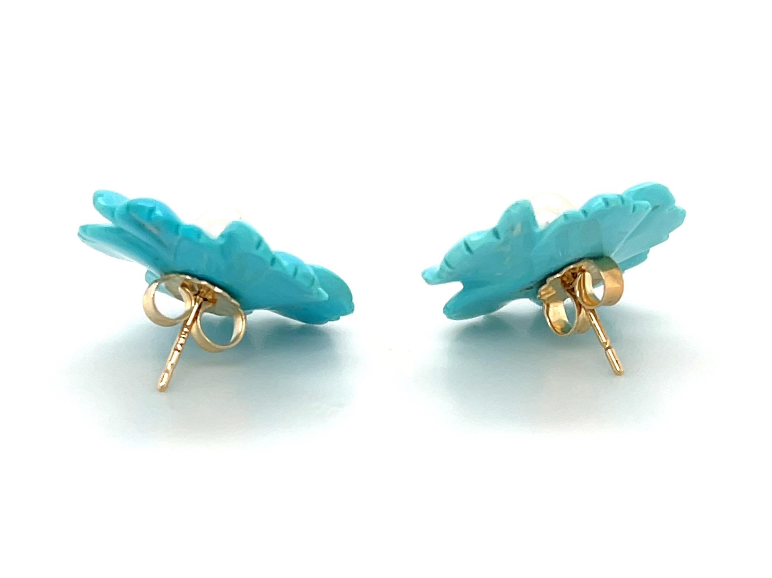 Artisan Sleeping Beauty Turquoise Floral Earring Jackets with Pearl Stud Centers
