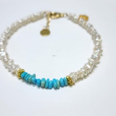 Bracelet de la Belle au bois dormant en argent 925 avec turquoise et perles d'eau douce