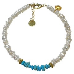 Bracelet de la Belle au bois dormant en argent 925 avec turquoise et perles d'eau douce