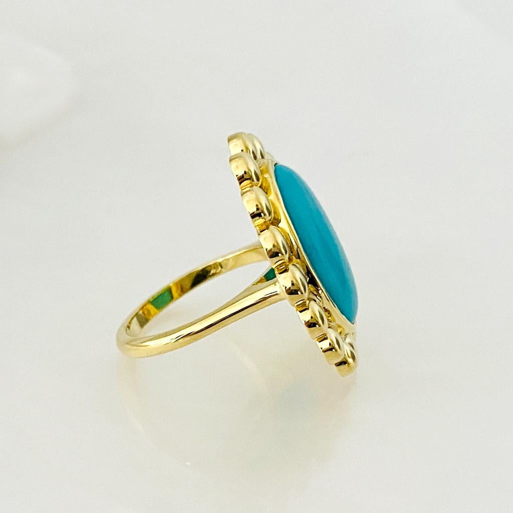 Sleeping Beauty Turquoise in 18K Yellow Gold with Beaded Halo One-of-a-Kind In New Condition For Sale In Austin, TX