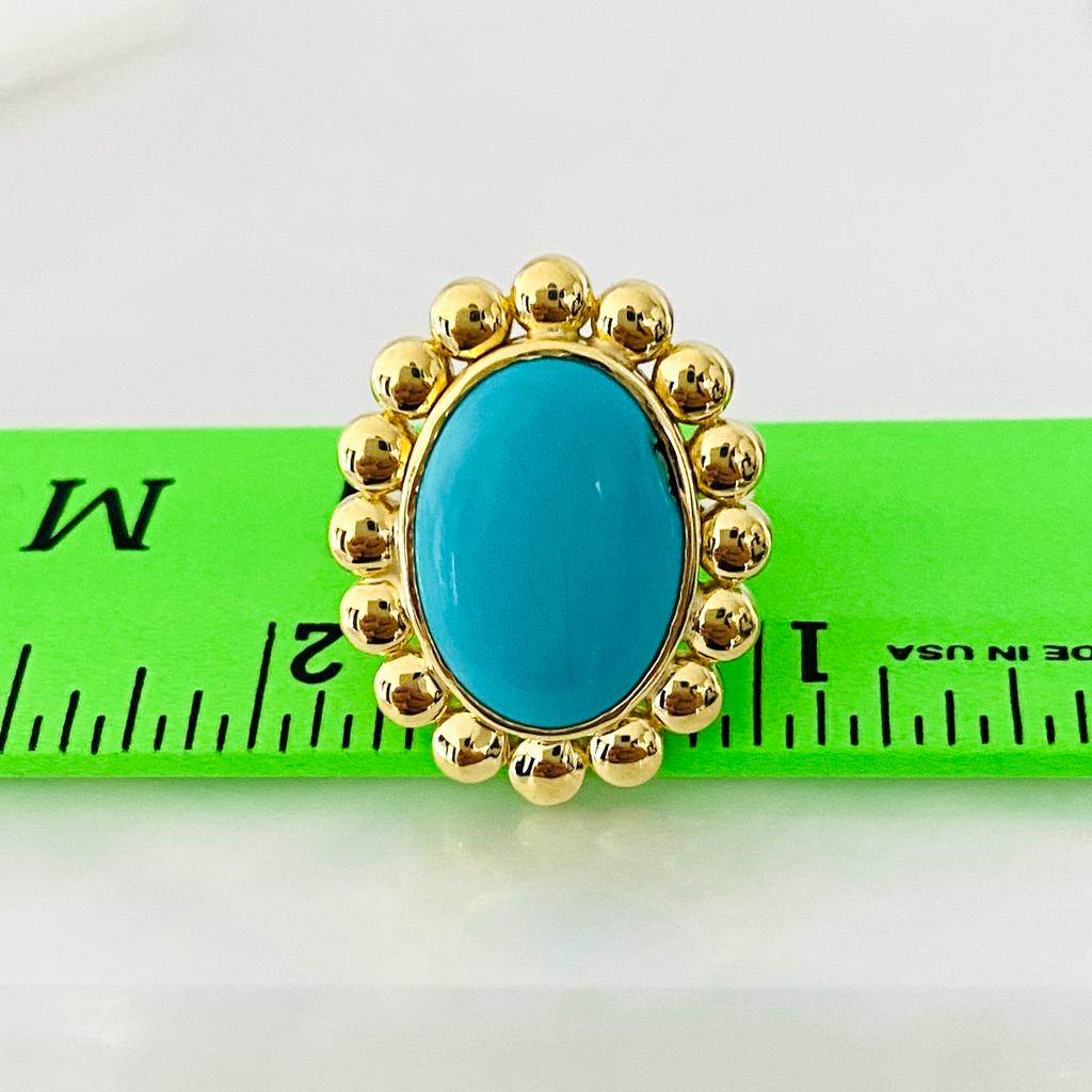 Women's Sleeping Beauty Turquoise in 18K Yellow Gold with Beaded Halo One-of-a-Kind For Sale