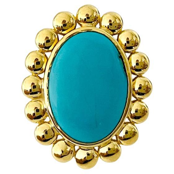 Sleeping Beauty Turquoise in 18K Yellow Gold with Beaded Halo One-of-a-Kind For Sale