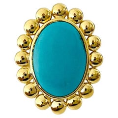 Turquoise Sleeping Beauty en or jaune 18 carats avec halo de perles, unique en son genre