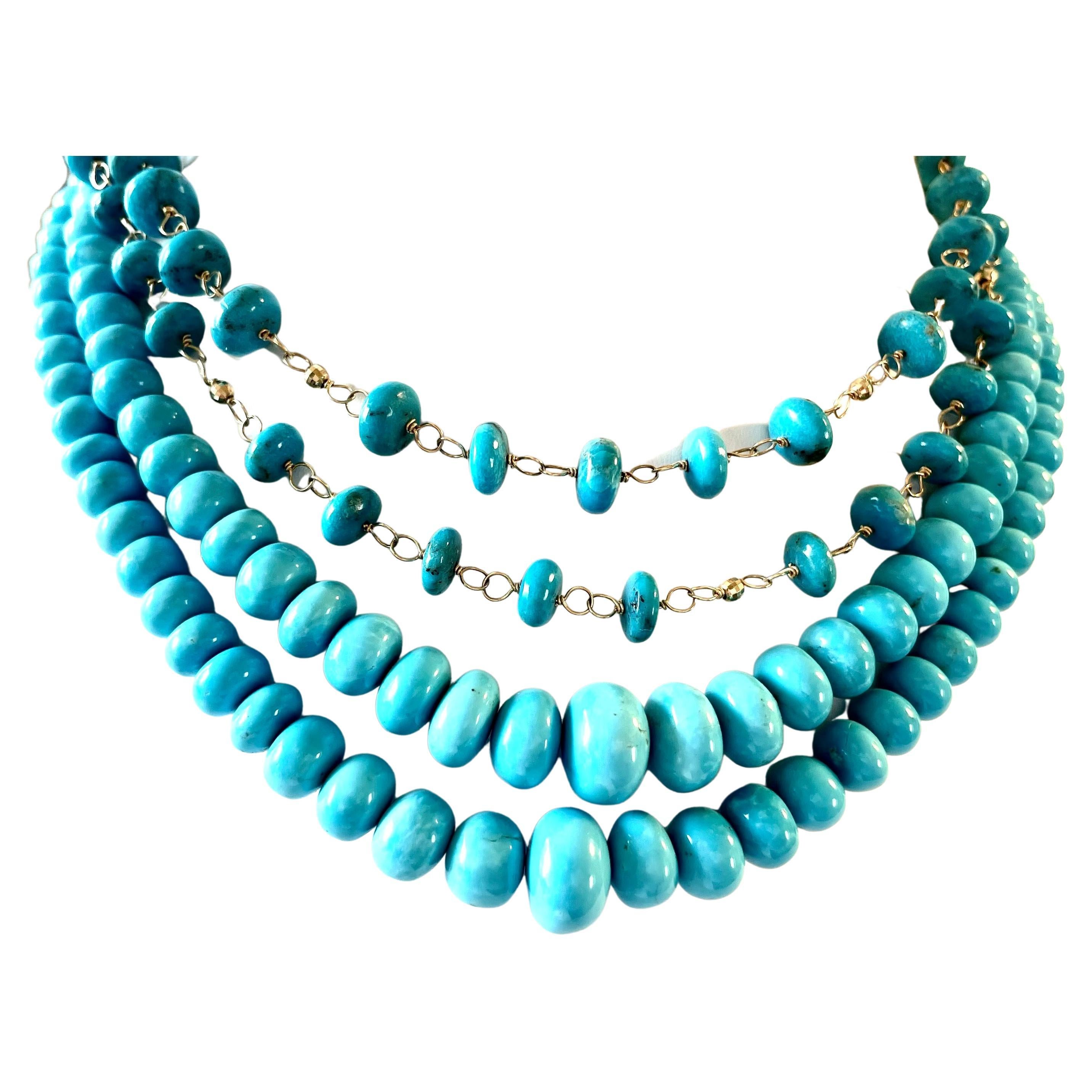 Bead Sleeping Beauty Turquoise Long Necklace For Sale
