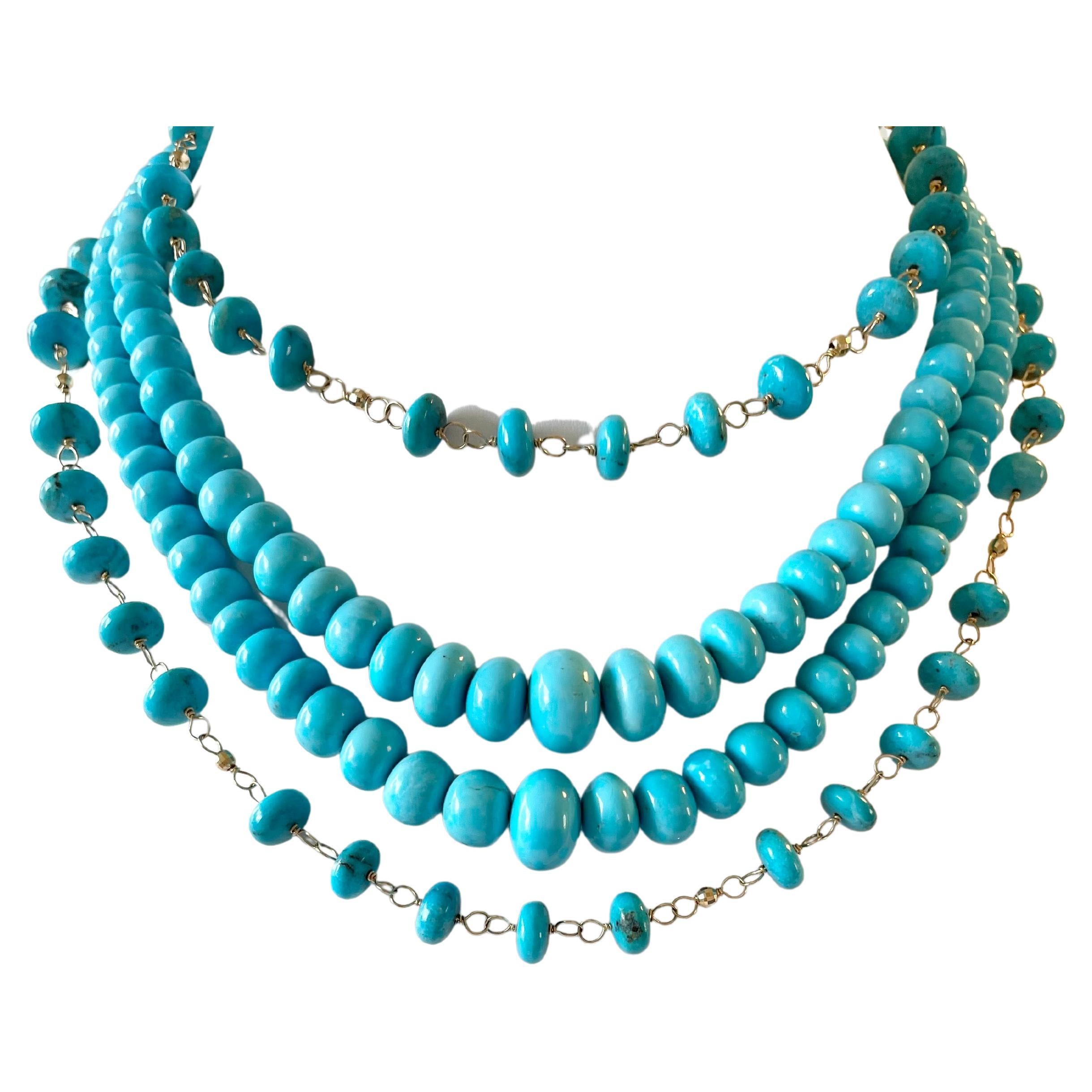 Sleeping Beauty Turquoise Long Necklace In New Condition For Sale In Laguna Beach, CA