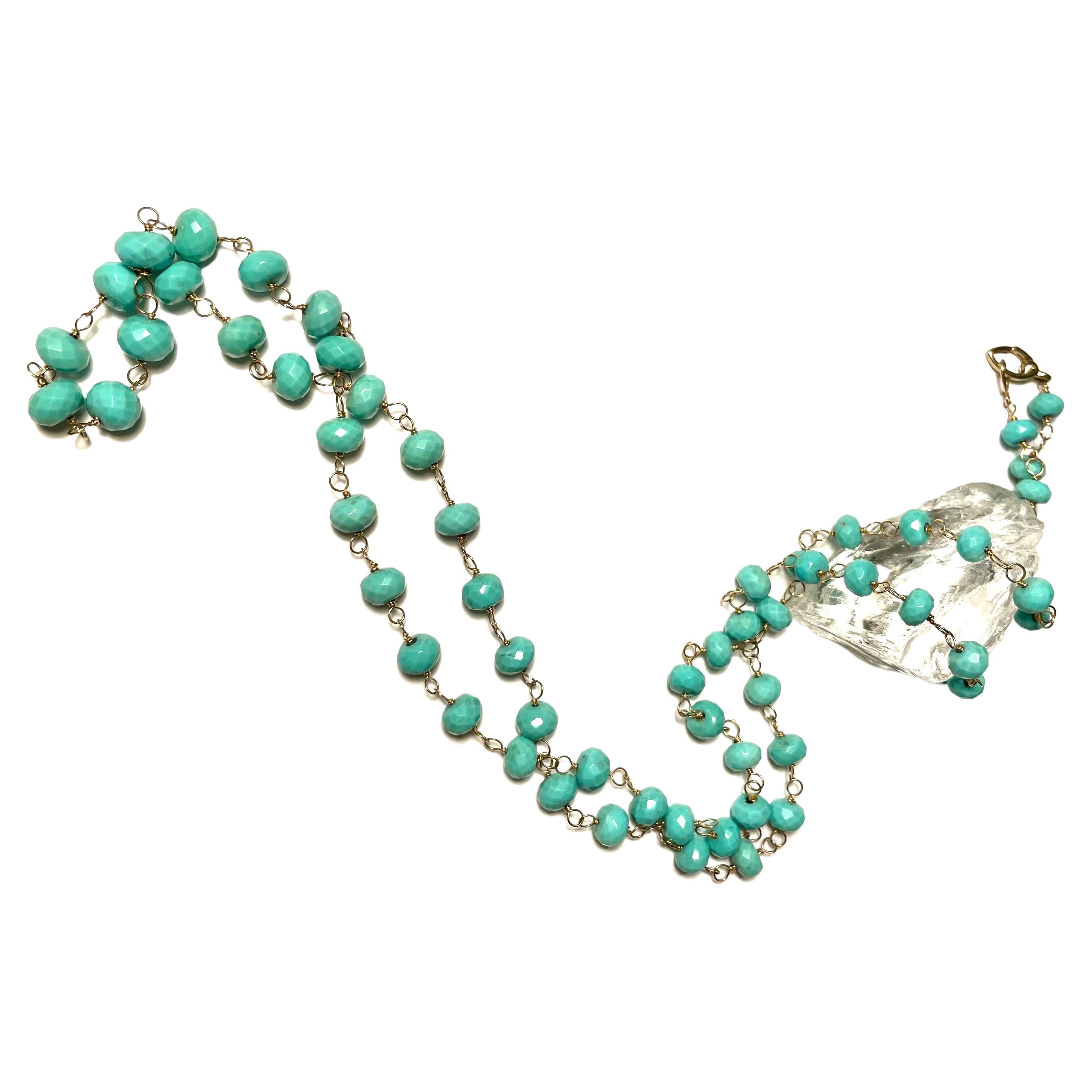 Sleeping Beauty Turquoise Long  Paradizia Necklace In New Condition For Sale In Laguna Beach, CA