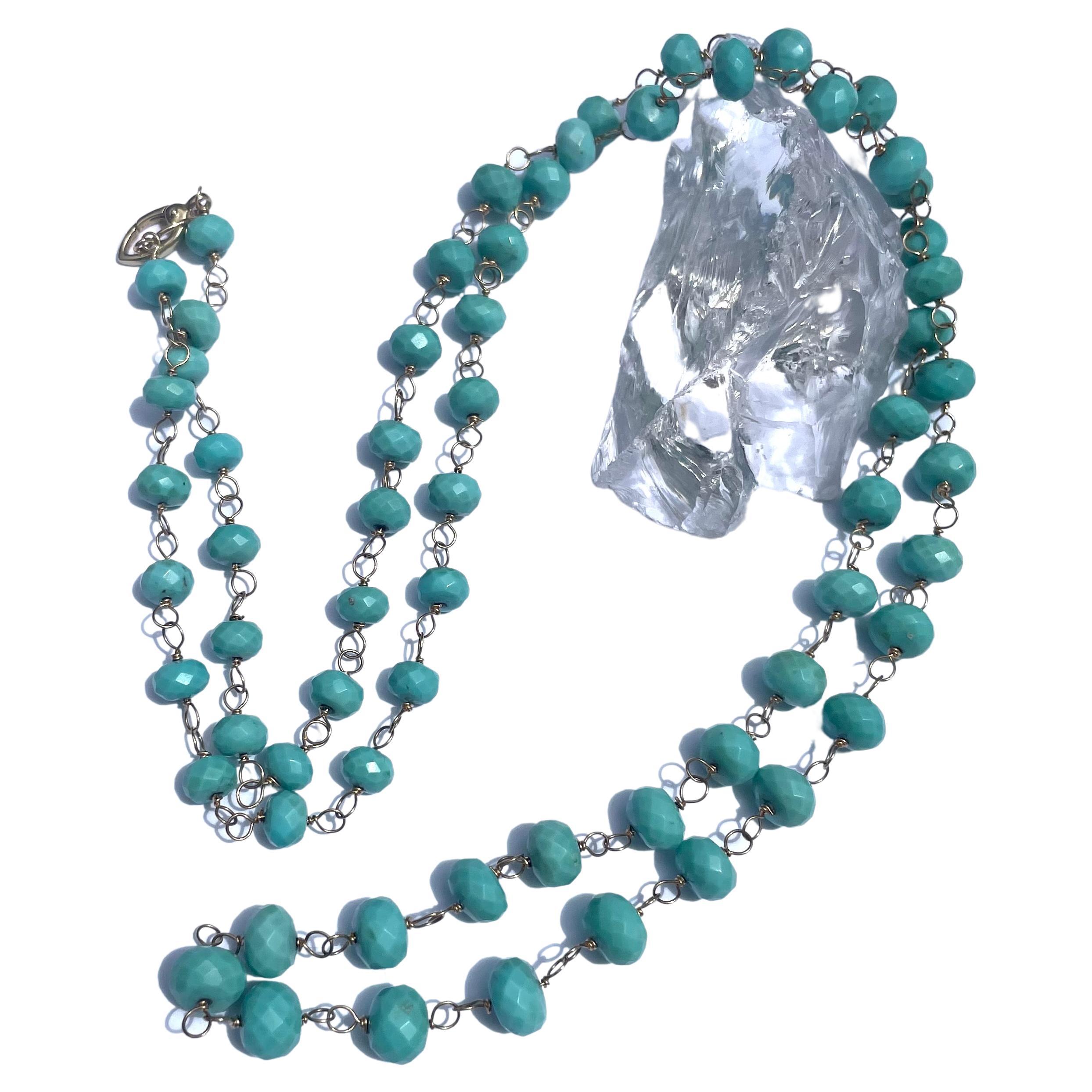 Artisan Sleeping Beauty Turquoise Long Paradizia Necklace (shown doubled) For Sale