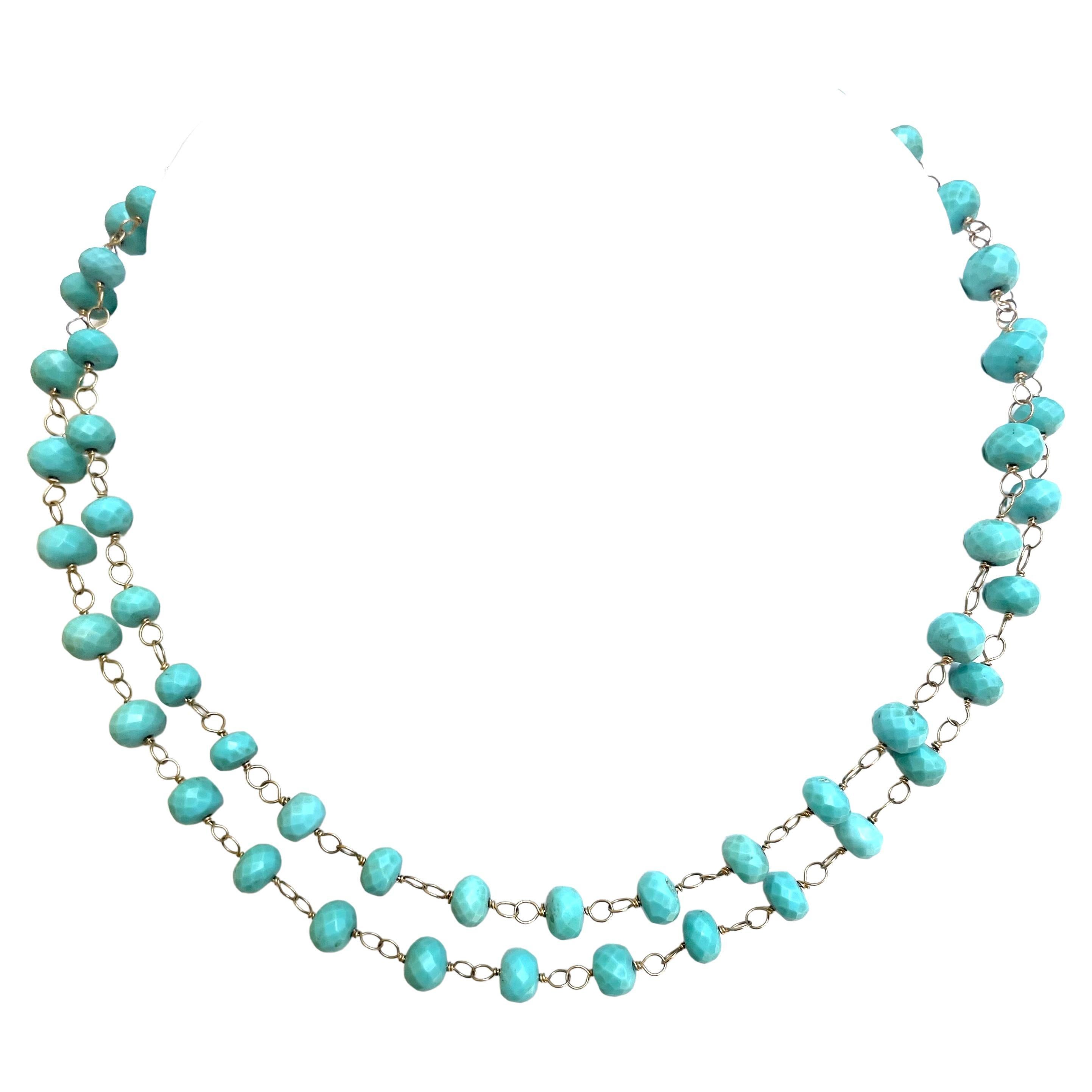 Bead Sleeping Beauty Turquoise Long Paradizia Necklace (shown doubled) For Sale