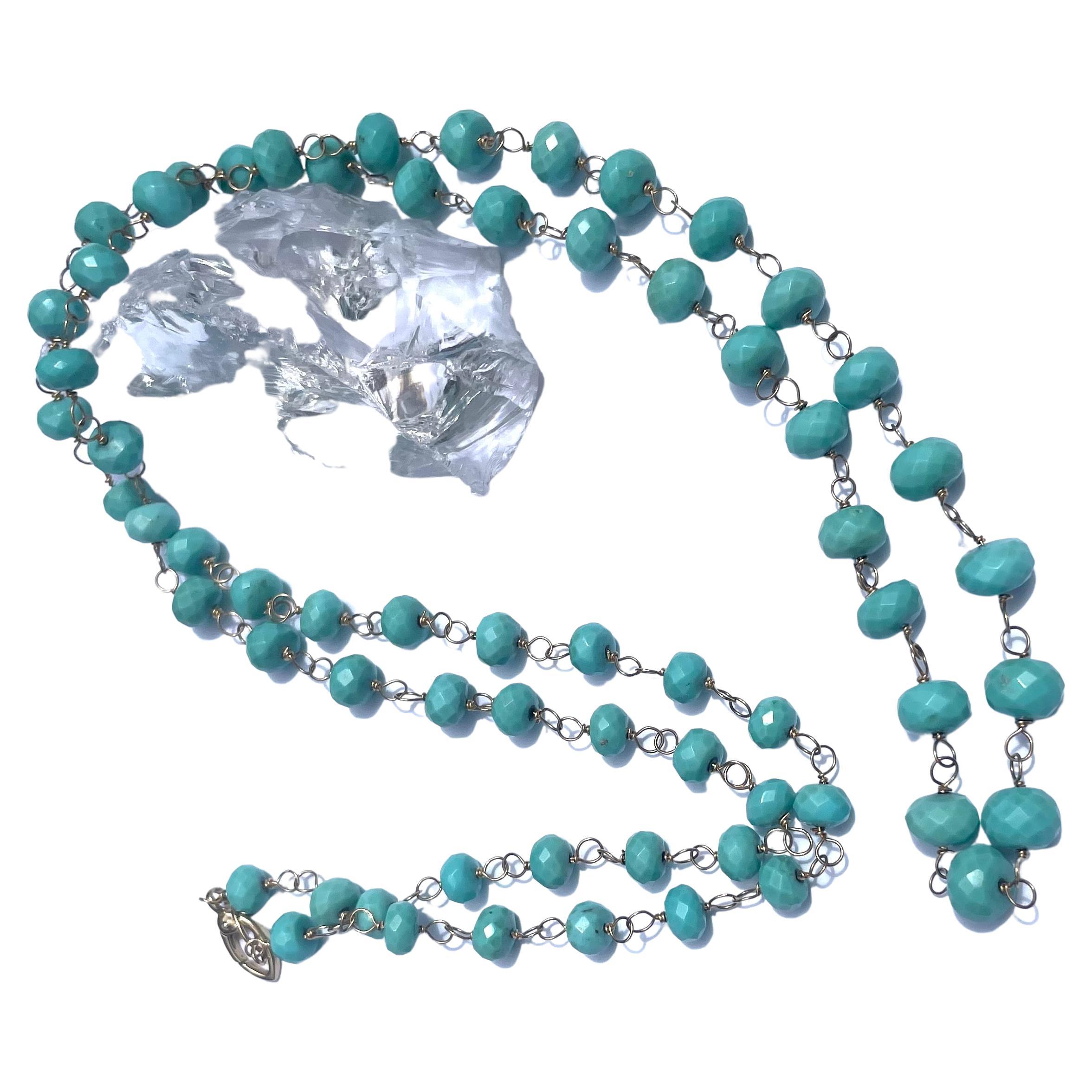 Sleeping Beauty Turquoise Long Paradizia Necklace (shown doubled) In New Condition For Sale In Laguna Beach, CA