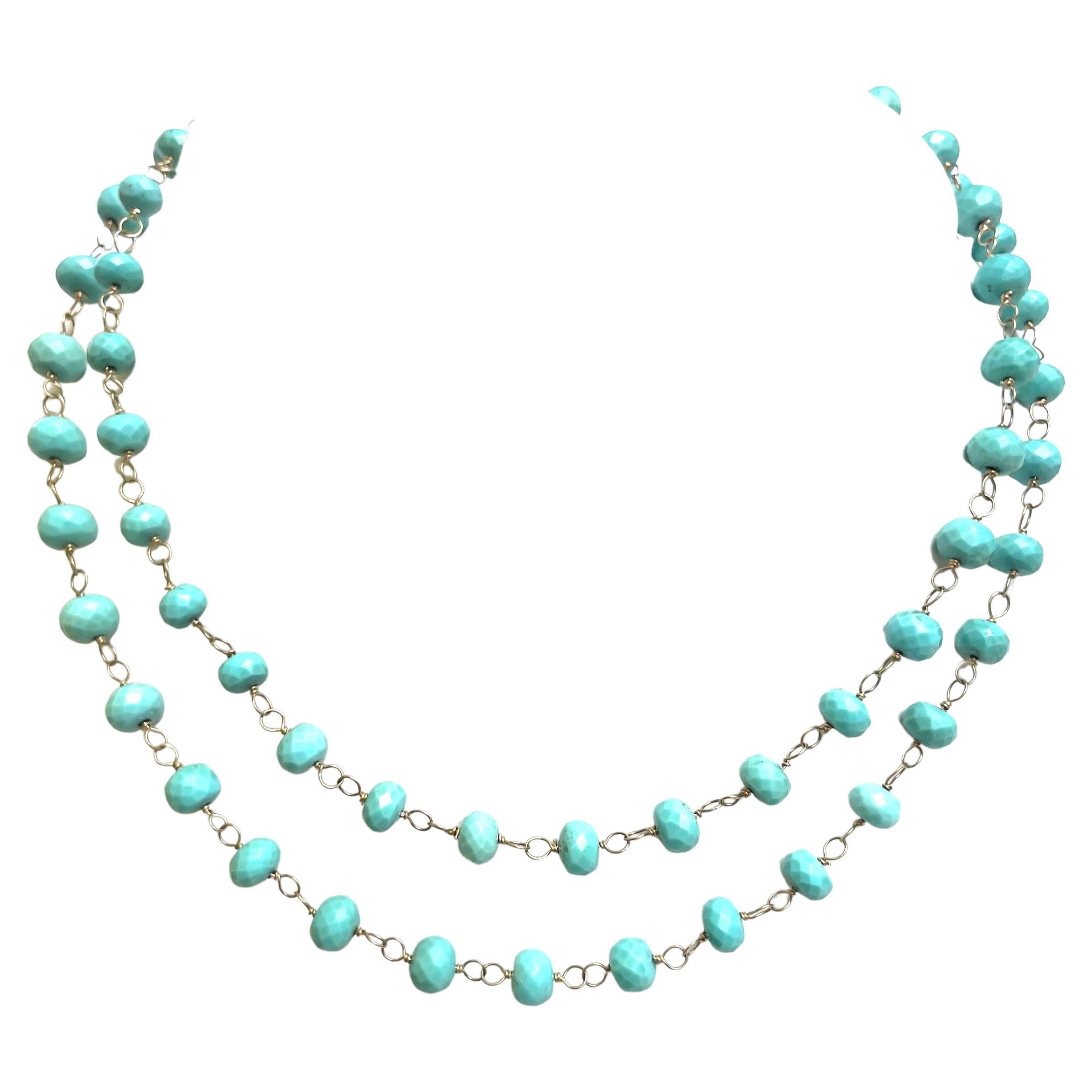 Sleeping Beauty Turquoise Long Paradizia Necklace (shown doubled) For Sale