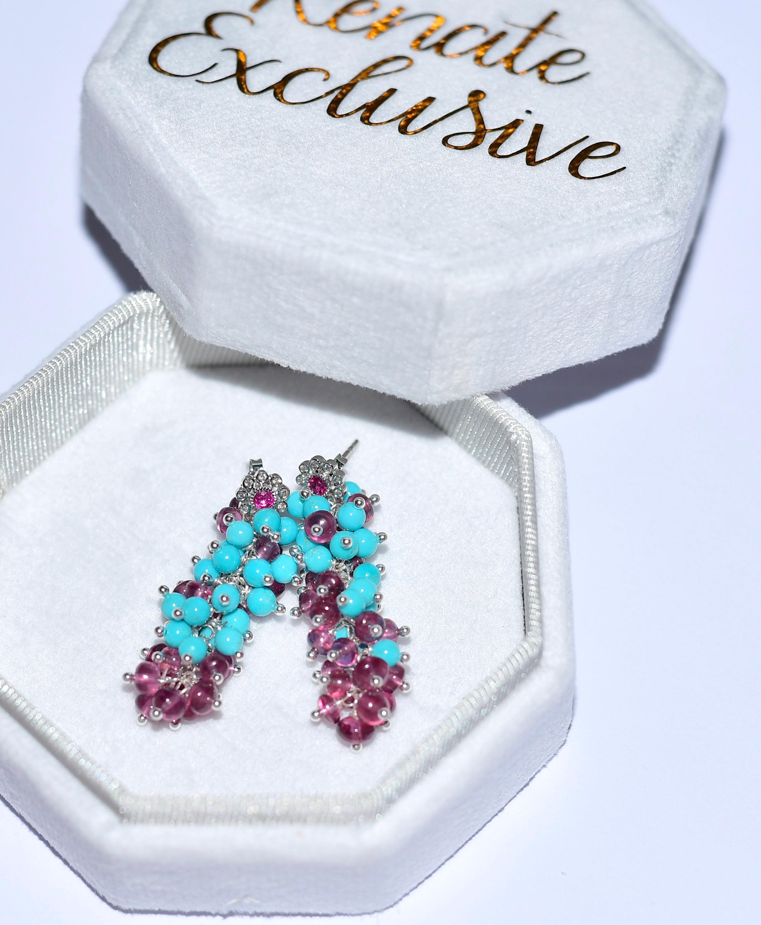 Women's Sleeping Beauty Turquoise, Malawi Rhodolite Garnet in 14k Solid White Gold 