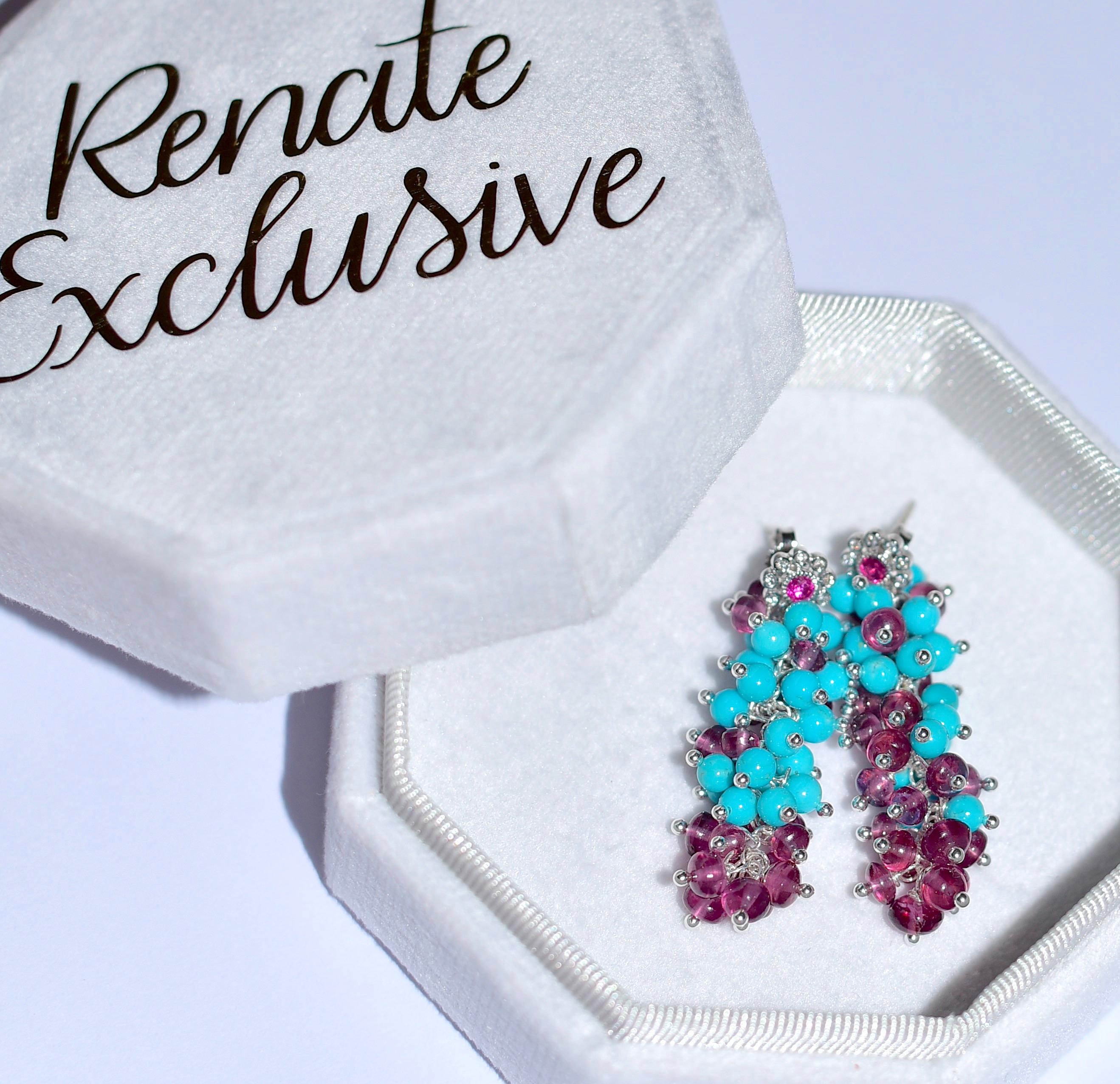 Sleeping Beauty Turquoise, Malawi Rhodolite Garnet in 14k Solid White Gold  2