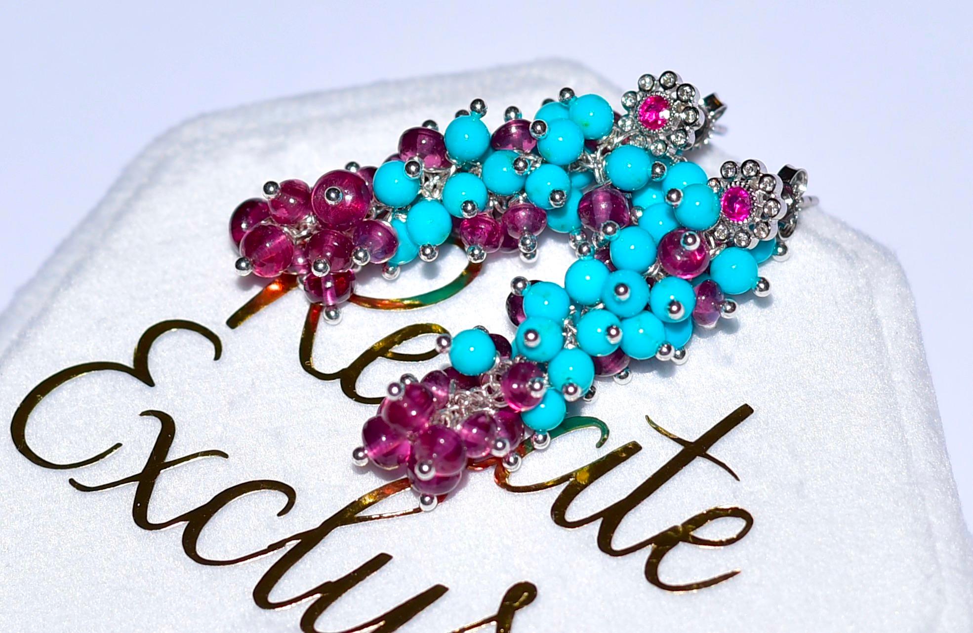 Sleeping Beauty Turquoise, Malawi Rhodolite Garnet in 14k Solid White Gold  In New Condition In Astoria, NY