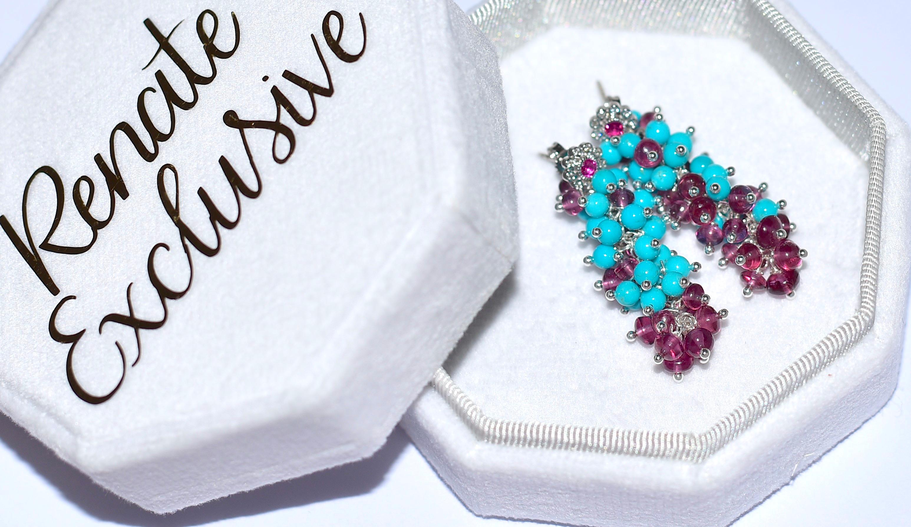 Sleeping Beauty Turquoise, Malawi Rhodolite Garnet in 14k Solid White Gold  1