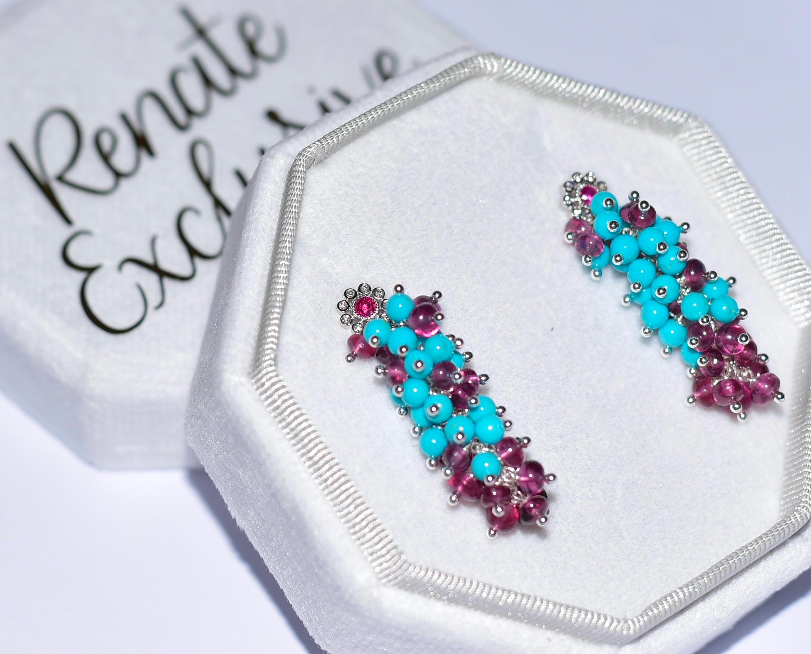 Sleeping Beauty Turquoise, Malawi Rhodolite Garnet in 14k Solid White Gold  4