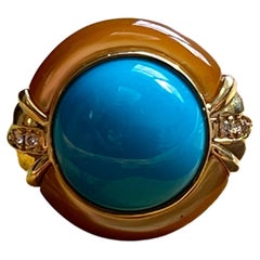 Sleeping Beauty Turquoise, Mother of Pearl and Diamond Ring