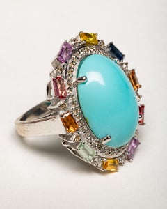 Sleeping Beauty Turquoise, Multi-Colored Sapphires and Diamond Cocktail Ring