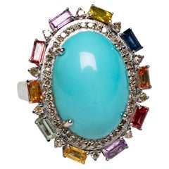 Sleeping Beauty Turquoise, Multi-Colored Sapphires and Diamond Cocktail Ring