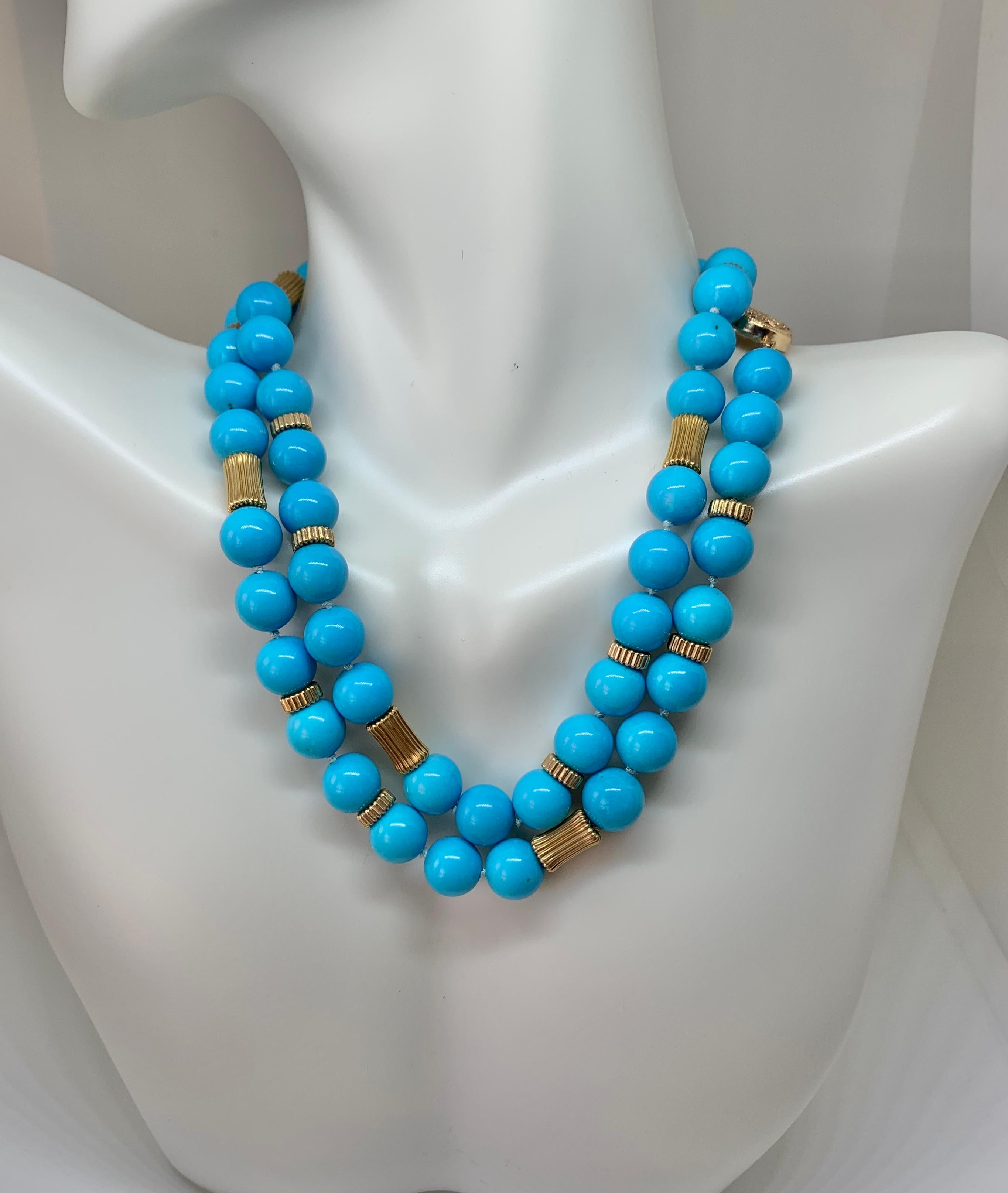 Retro Persian Turquoise Necklace 14 Karat Gold Beads Estate