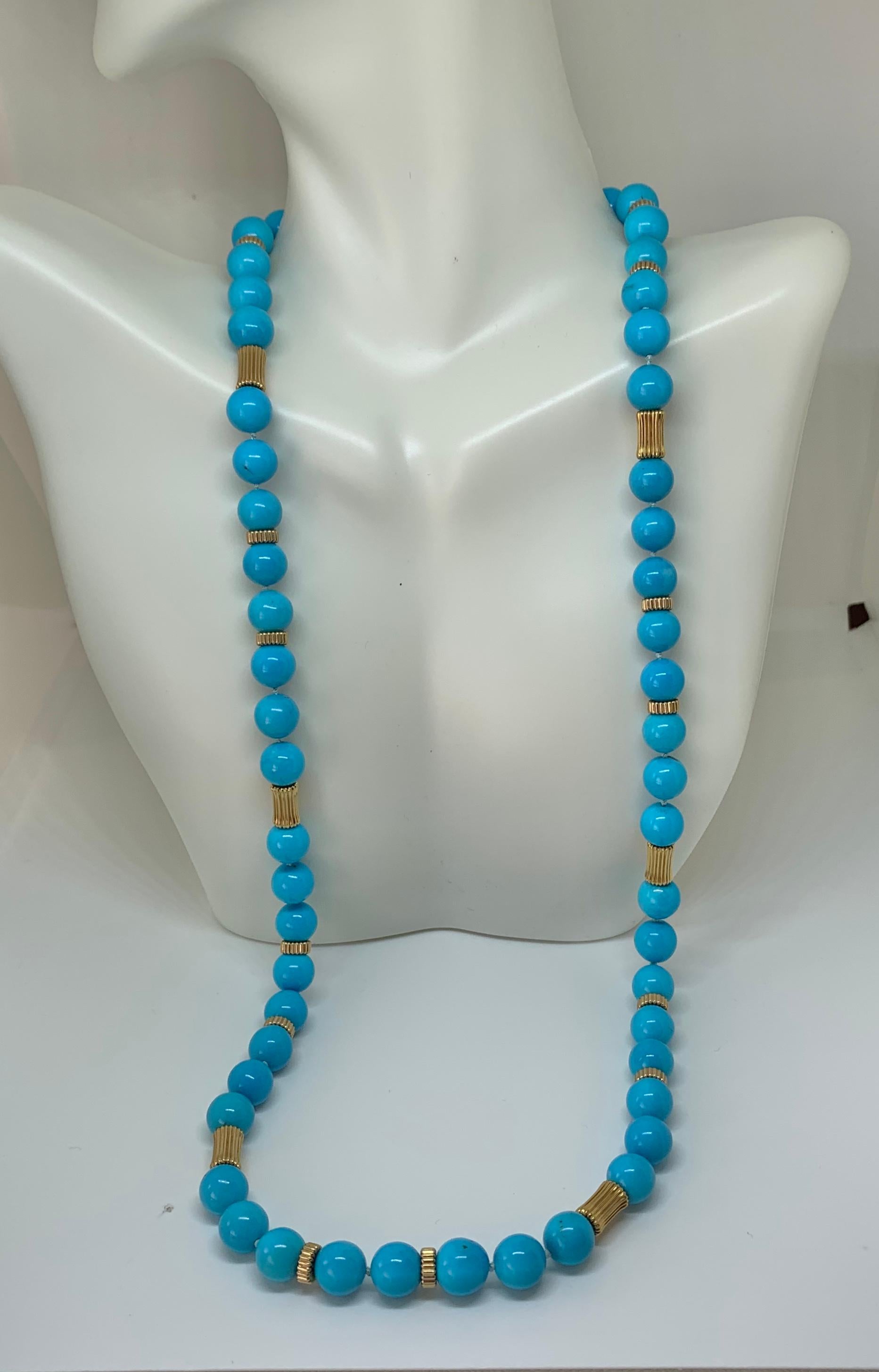 Persian Turquoise Necklace 14 Karat Gold Beads Estate In Excellent Condition In New York, NY