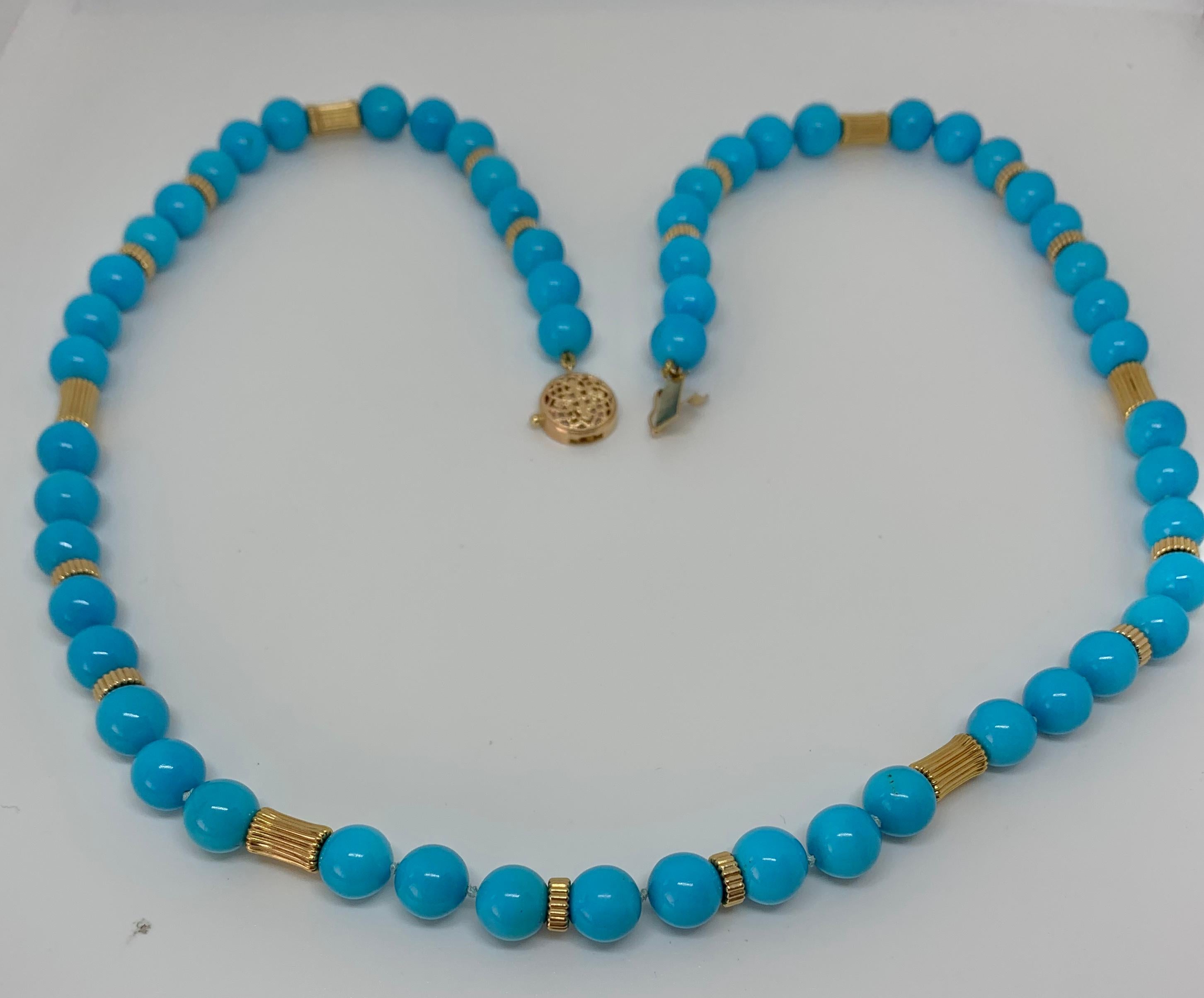 Women's Persian Turquoise Necklace 14 Karat Gold Beads Estate