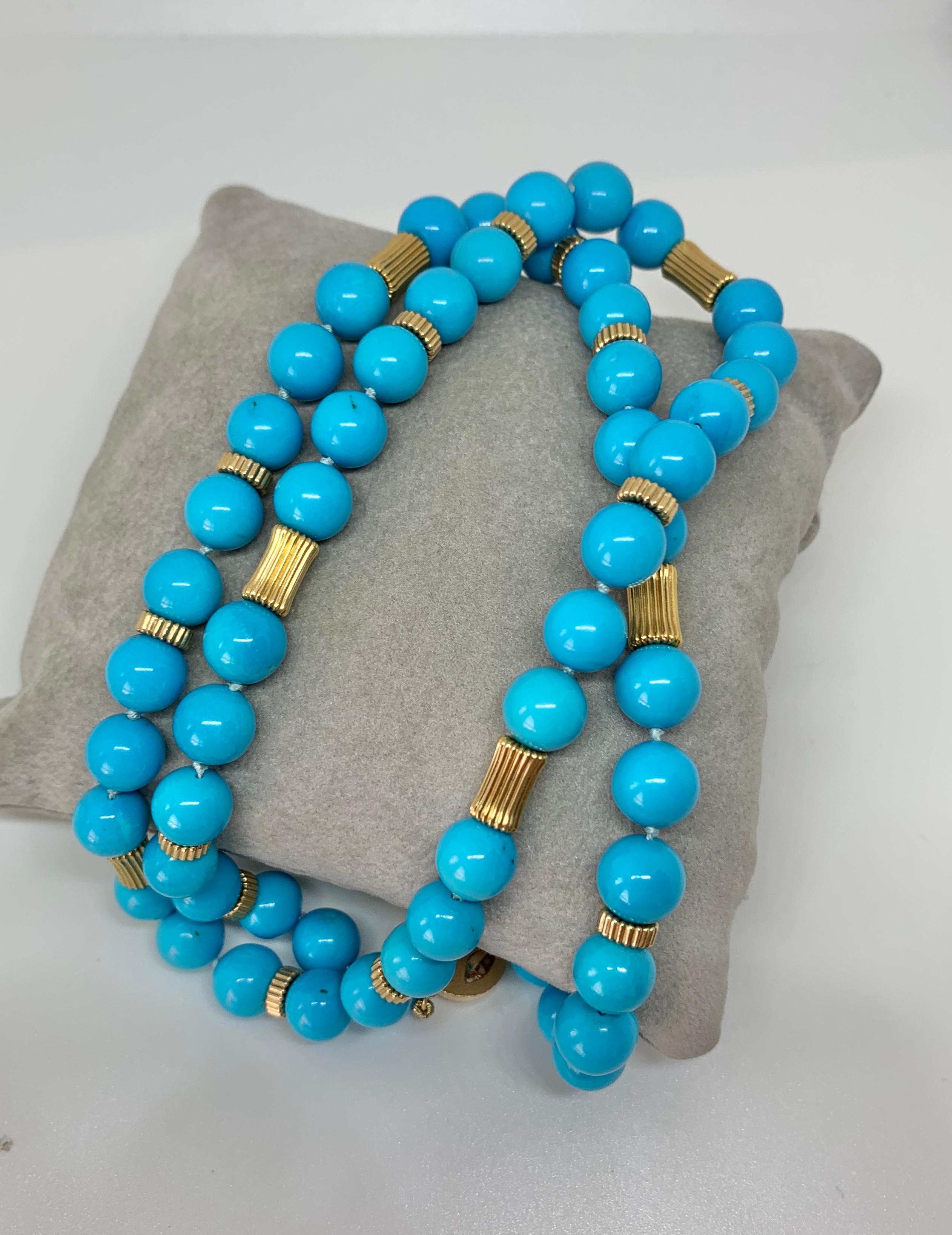 Persian Turquoise Necklace 14 Karat Gold Beads Estate 2