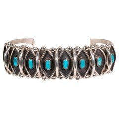 Used Sleeping Beauty Turquoise Needlepoint Cuff Bracelet