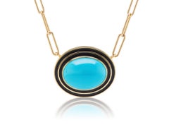 16 Carat Sleeping Beauty Cabochon Turquoise Art Deco Pendant Necklace, 18Kt