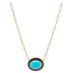 16 Carat Sleeping Beauty Cabochon Turquoise Art Deco Pendant Necklace, 18Kt