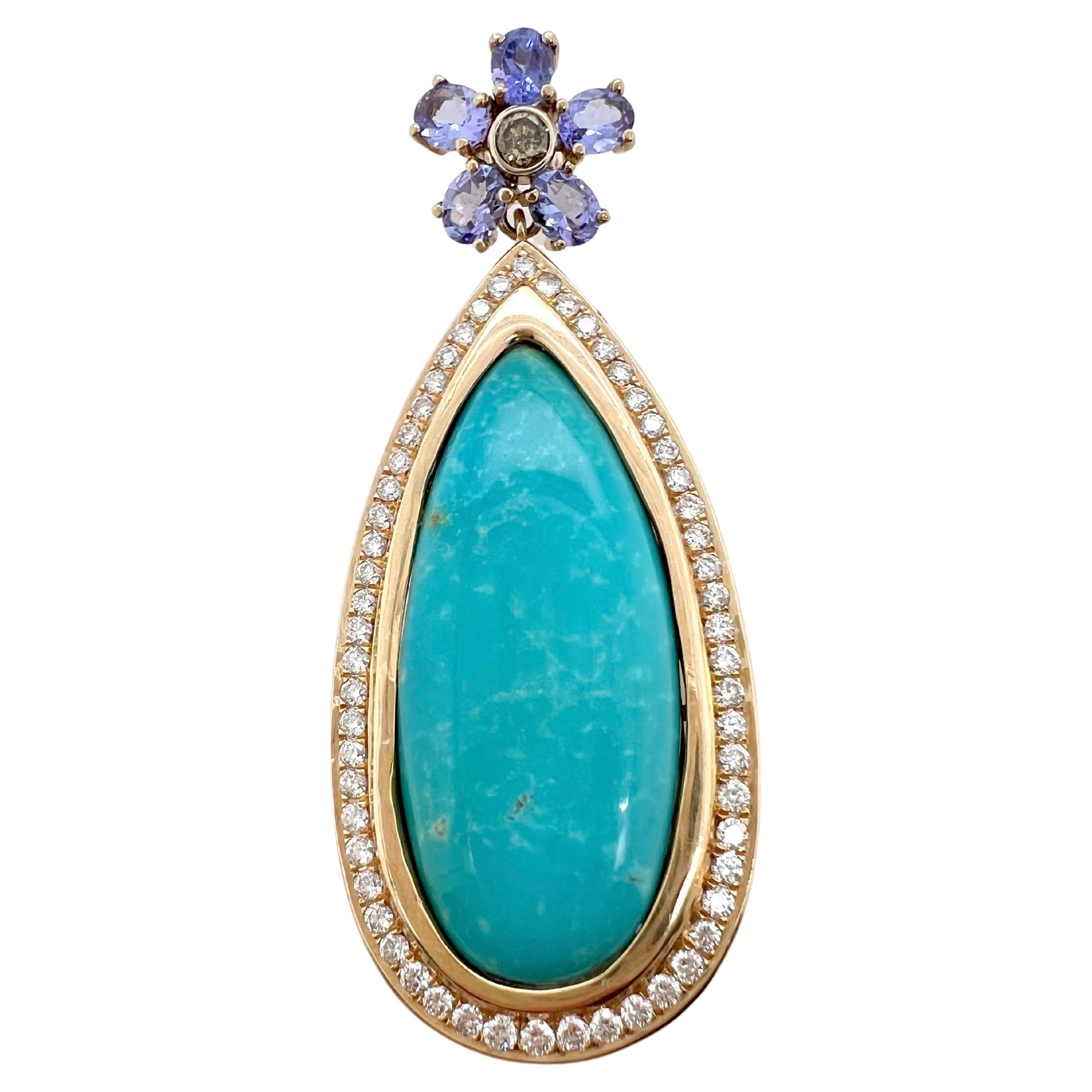 Contemporary Sleeping Beauty Turquoise Pendant with Tanzanite, Diamonds and Sapphire For Sale