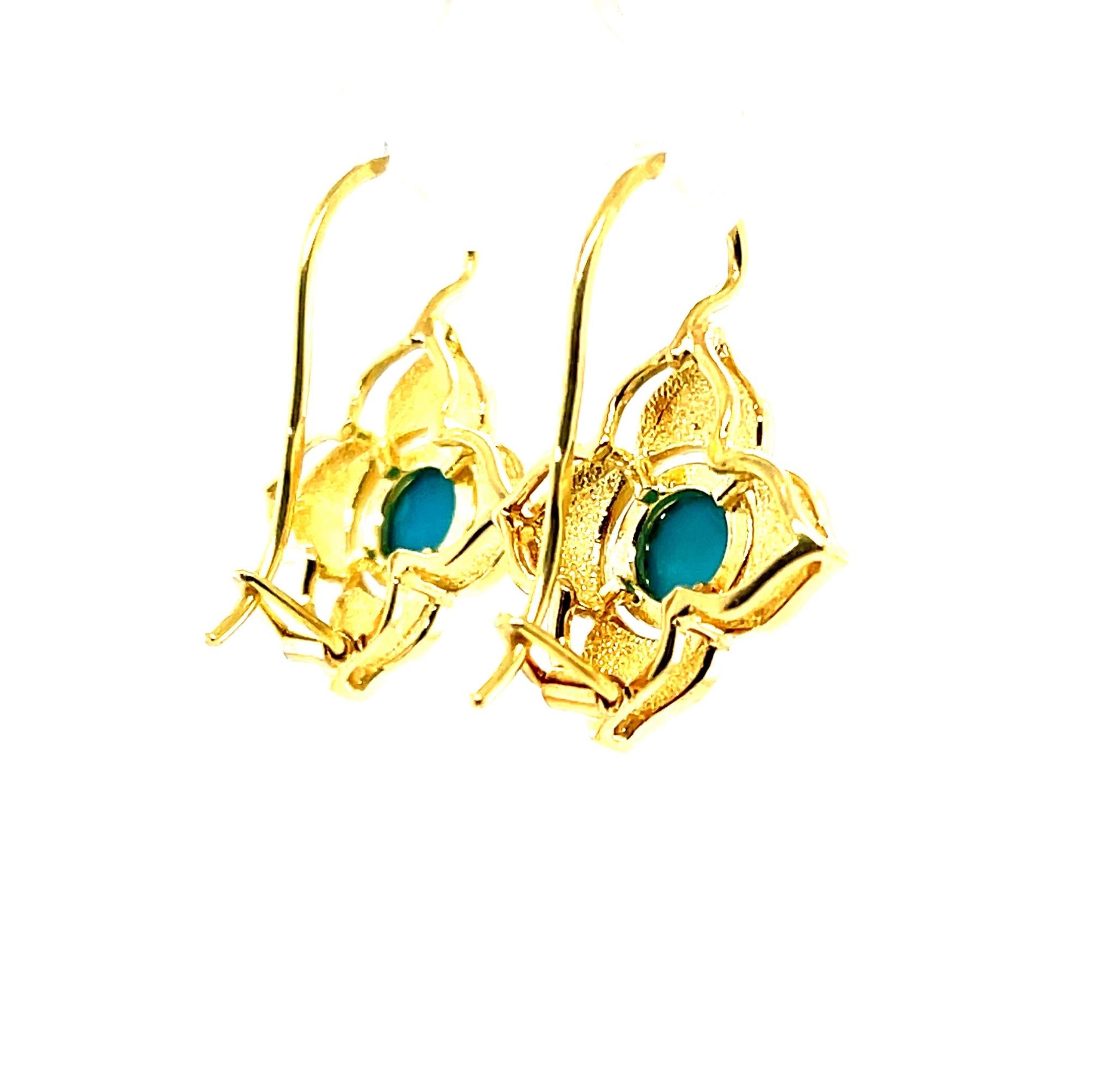 Sleeping Beauty Turquoise & Pomegranate Enamel Drop Earrings in 18k Yellow Gold In New Condition For Sale In Los Angeles, CA