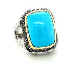 Sleeping Beauty Turquoise Ring 18k Gold with Natural Black Diamonds