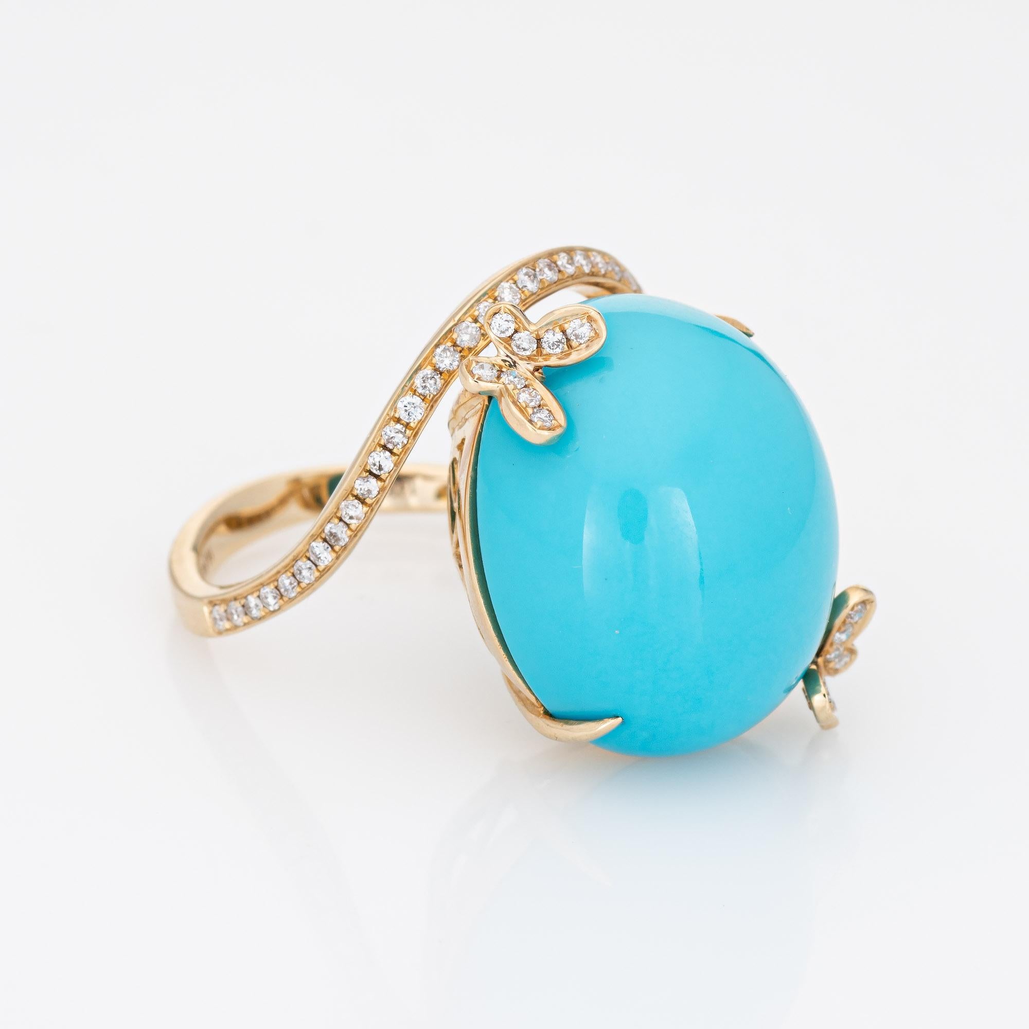 Dornröschen Türkis Ring Diamant Schmetterling Estate 14k Gold Feiner Schmuck (Moderne)