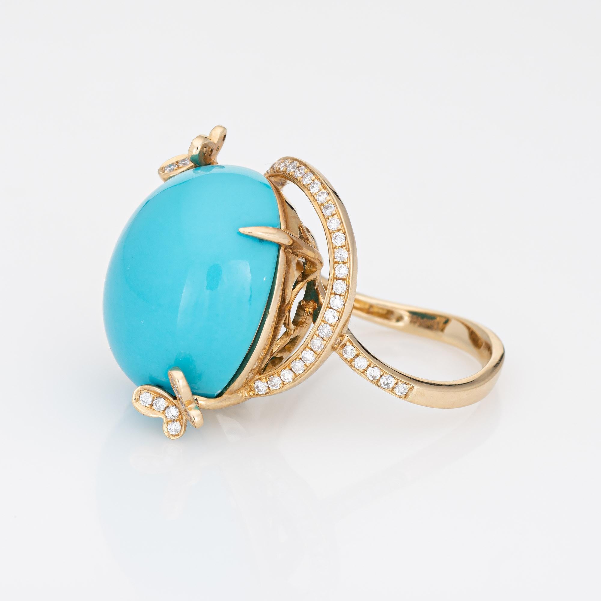 Dornröschen Türkis Ring Diamant Schmetterling Estate 14k Gold Feiner Schmuck (Cabochon)
