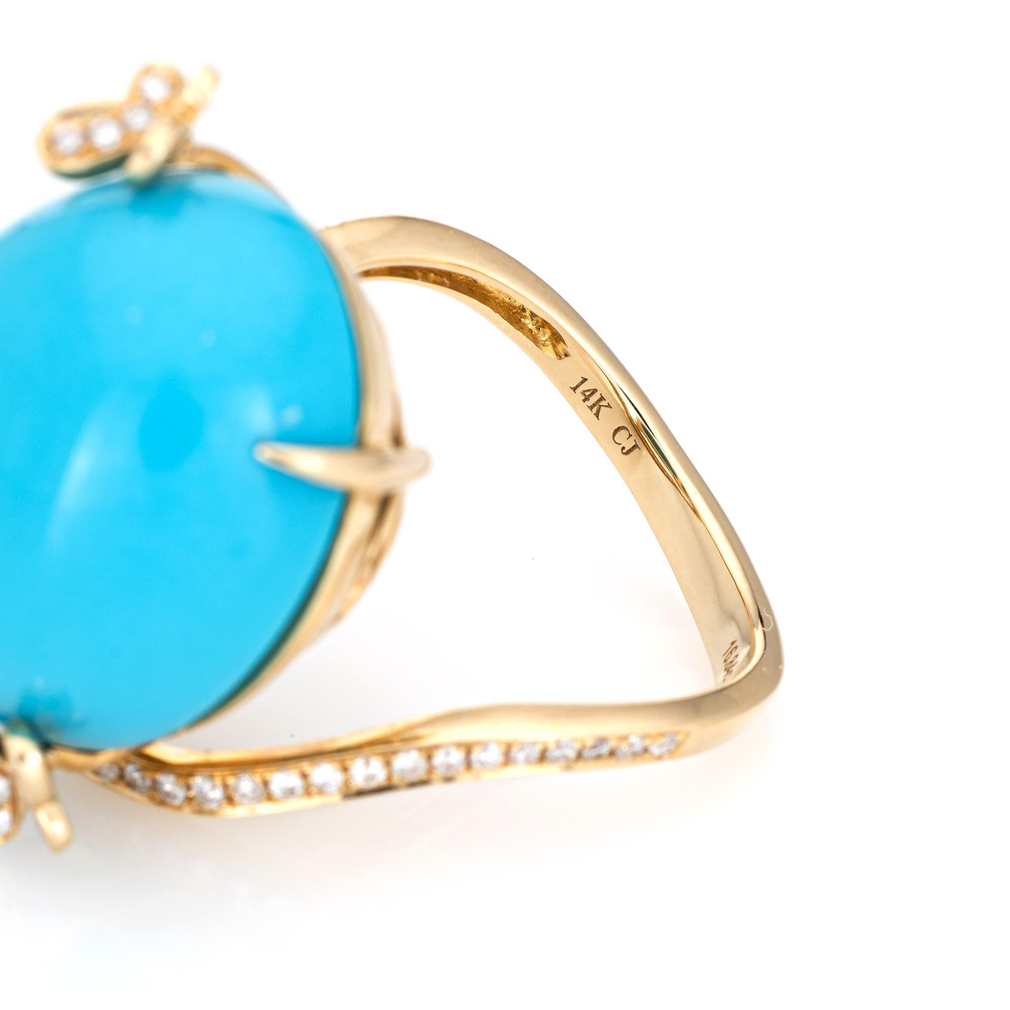 Dornröschen Türkis Ring Diamant Schmetterling Estate 14k Gold Feiner Schmuck 1