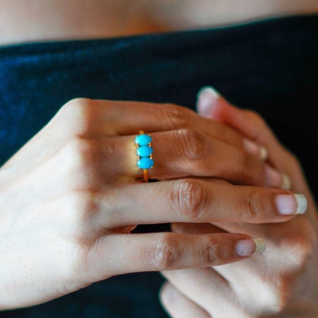 Handmade item
Materials: Gold, Rose gold, White gold
Gemstone: Turquoise
Gem color: Blue
Band Color: Gold
Style: Minimalist

A gorgeous sleeping beauty turquoise ring decorated with gold. It’s the perfect anniversary gift, birthday gift, or