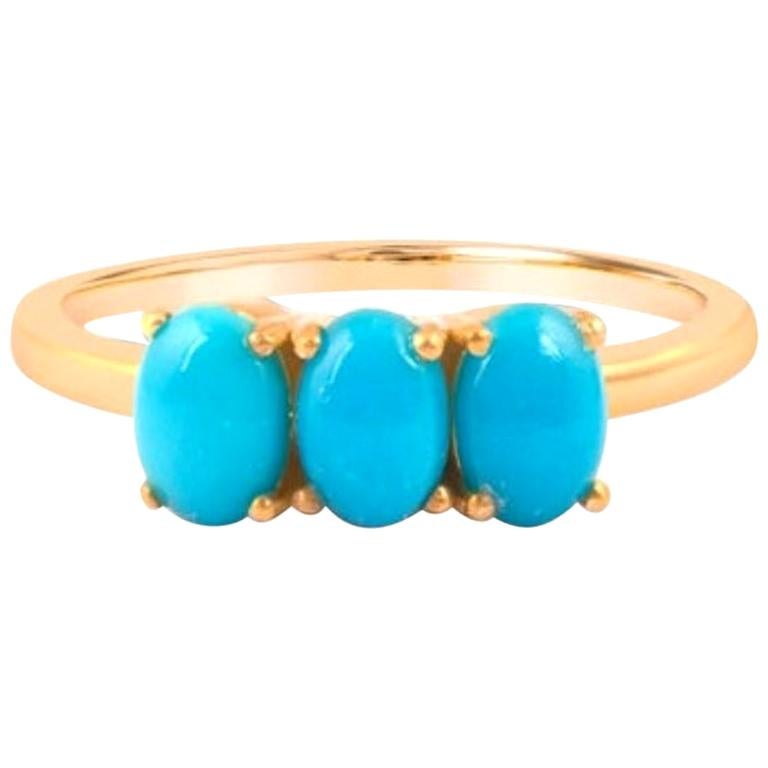 Sleeping Beauty Turquoise Ring, Jewelry for Anniversary 18 Karat Gold Ring For Sale