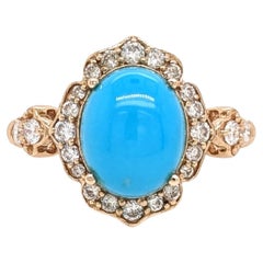 Sleeping Beauty Turquoise Ring w Earth Mined Diamonds in Solid 14K Gold OV 10x8