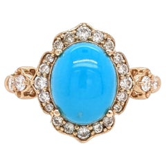 Sleeping Beauty Turquoise Ring w Earth Mined Diamonds in Solid 14K Gold OV 10x8