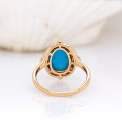 Sleeping Beauty Turquoise Ring with Natural Diamond Accents in 14K Solid Gold